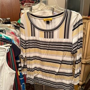 Chic Striped Women's Top - Yellow, Black, White